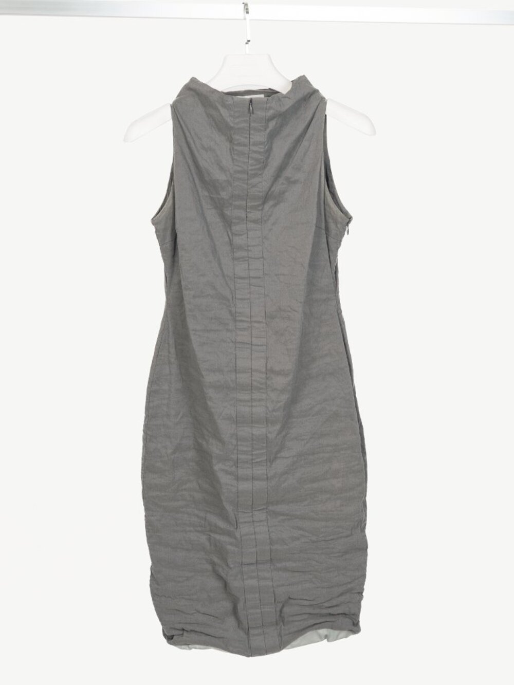 Sarah Pacini Grey Crinkle Cotton-Blend Zip Dress